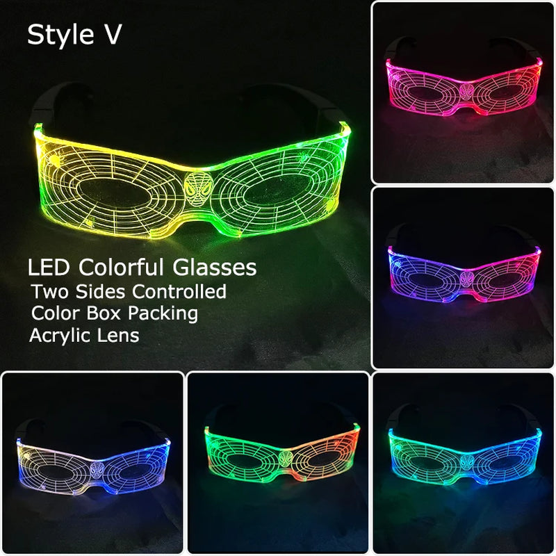 Glow Party Acrylic LED Glasses - Neon Light Up Eyewear for DJ Events, Halloween & Christmas Celebrations