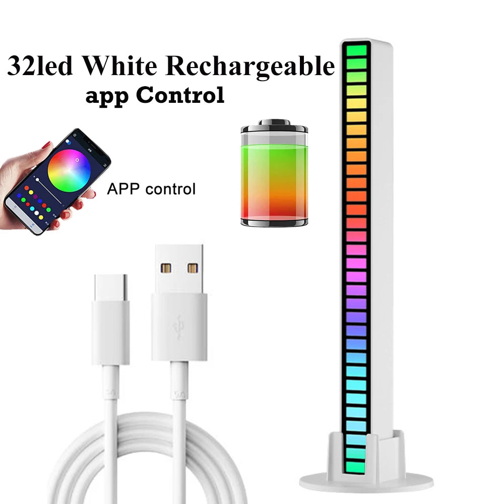 RGB Music Rhythm LED Light Bar - Rechargeable APP-Controlled, Sound-Activated Night Light for Cars & Gaming