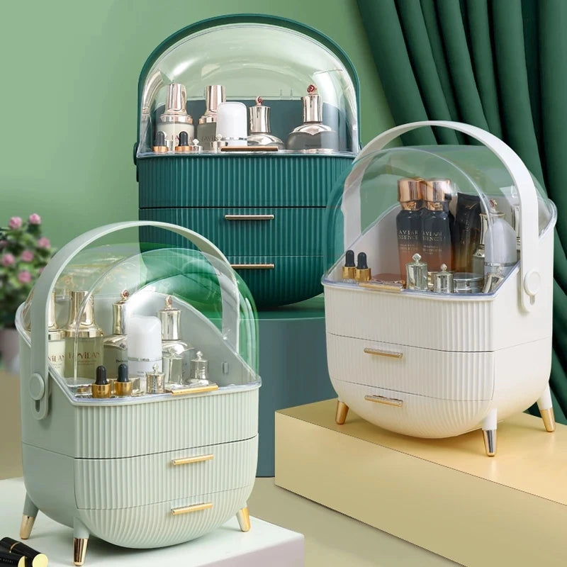 Large Capacity Makeup Organizer - Stylish Cosmetic Storage Box & Dressing Table Essential with Brush Holder