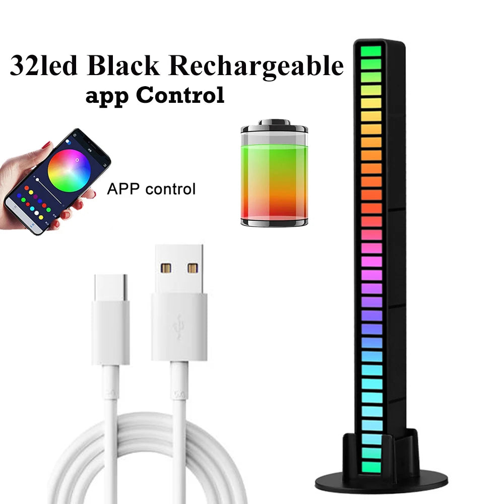 RGB Music Rhythm LED Light Bar - Rechargeable APP-Controlled, Sound-Activated Night Light for Cars & Gaming