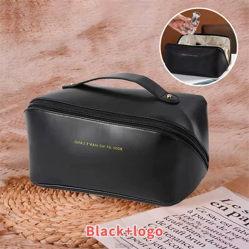 Large Leather Travel Cosmetic Bag