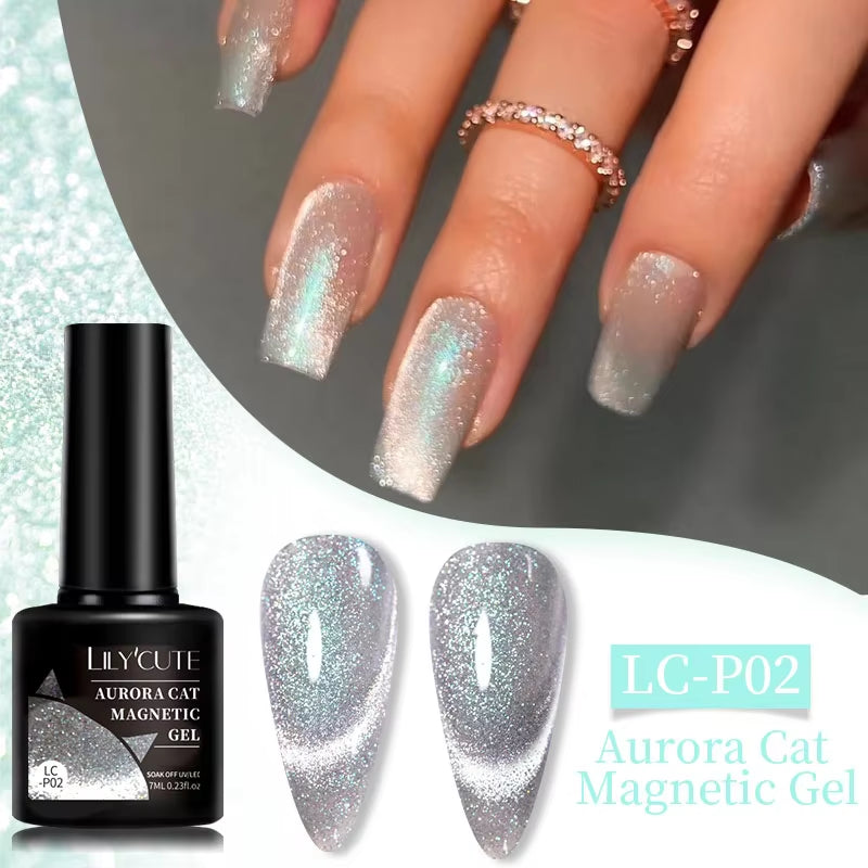 3-in-1 Platinum Rose Gold Cat Magnetic Gel Nail Polish - 7ML Moonlight Glitter UV Varnish for Stunning Semi-Permanent Manicures