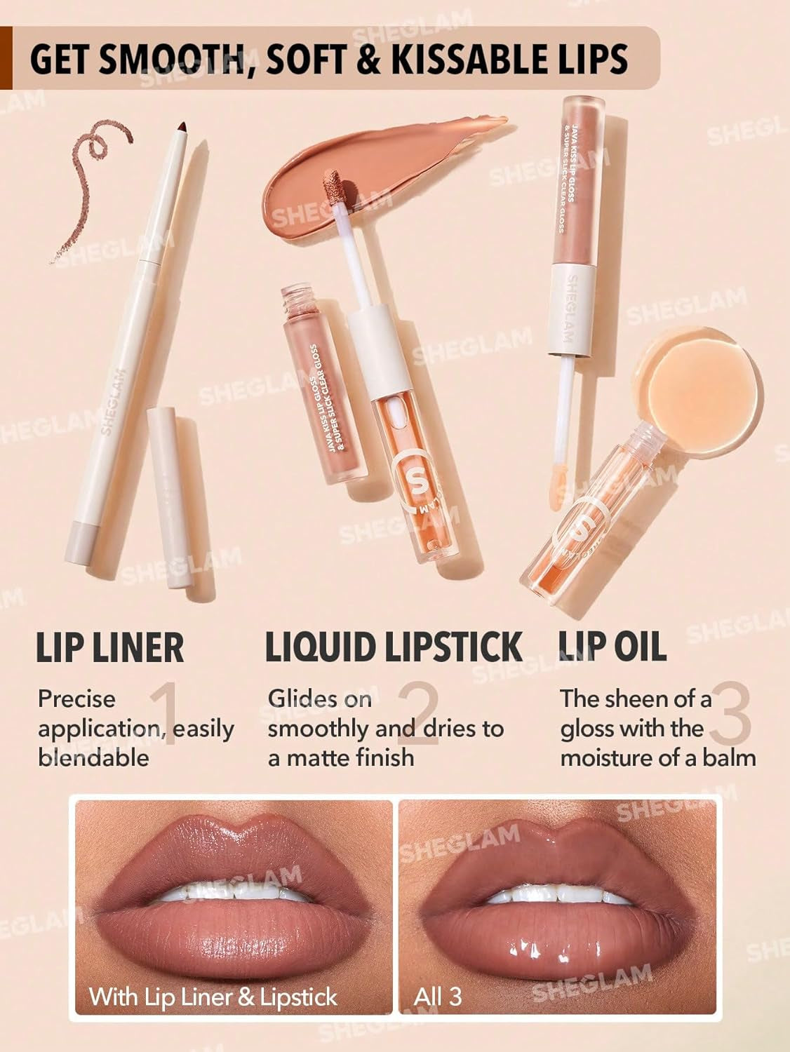 Soft 90'S Glam 3-In-1 Lip Liner Moisturizing Plant Extracts Long Lasting Liquid Lipstick Plumping Lip Gloss Makeup Set - Pouty Nude