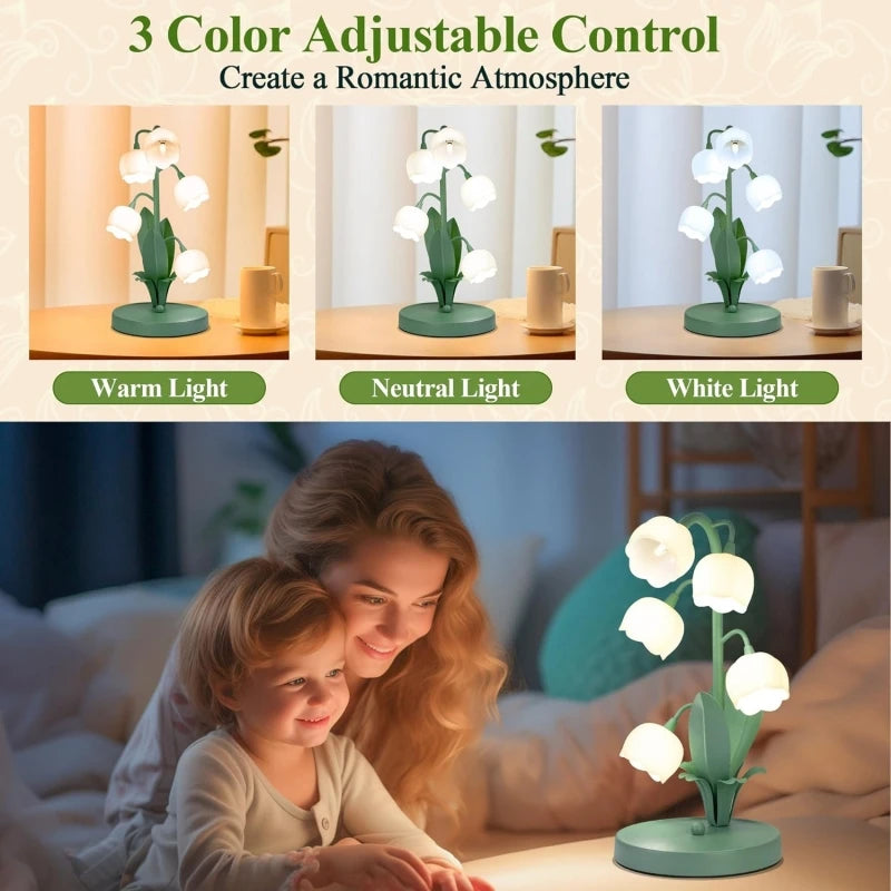 Charming Vintage Floral Table Lamp - 5 Lily Designs in 3 Color Patterns with G4 LED Bulbs for Cozy Bedrooms and Living Rooms