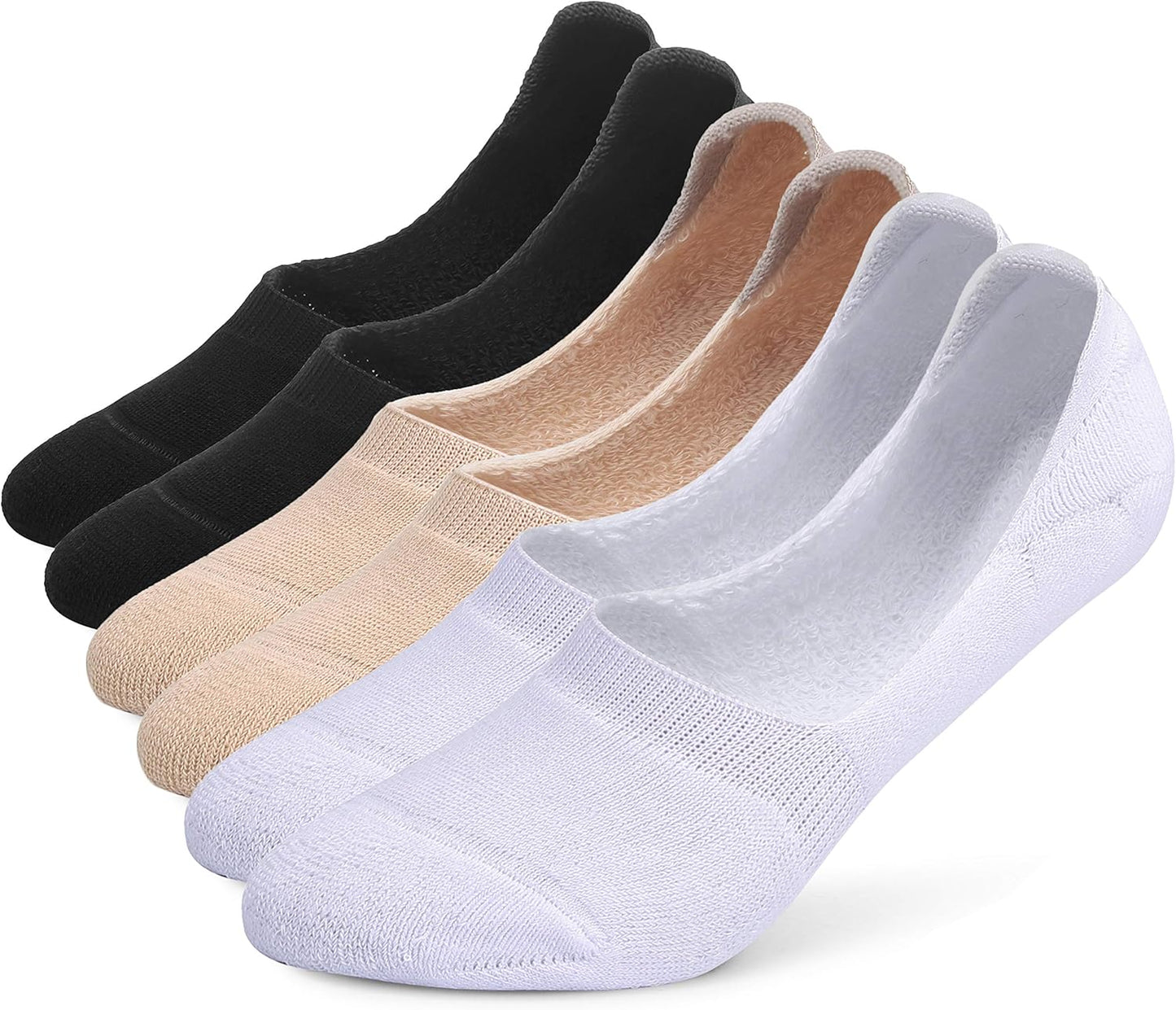 6 Pairs Unisex Thick Cushion Athletic Cotton Non Slip Low Cut Flat Liner No Show Socks