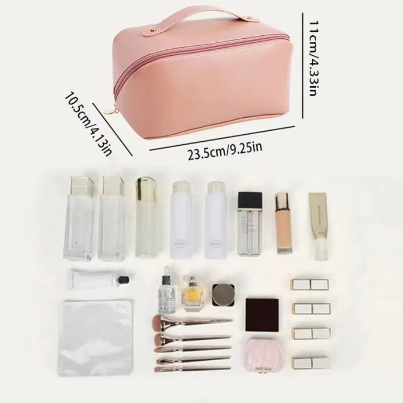 Large Leather Travel Cosmetic Bag