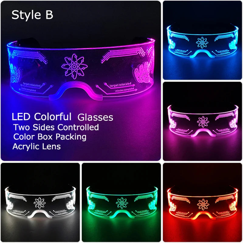 Glow Party Acrylic LED Glasses - Neon Light Up Eyewear for DJ Events, Halloween & Christmas Celebrations