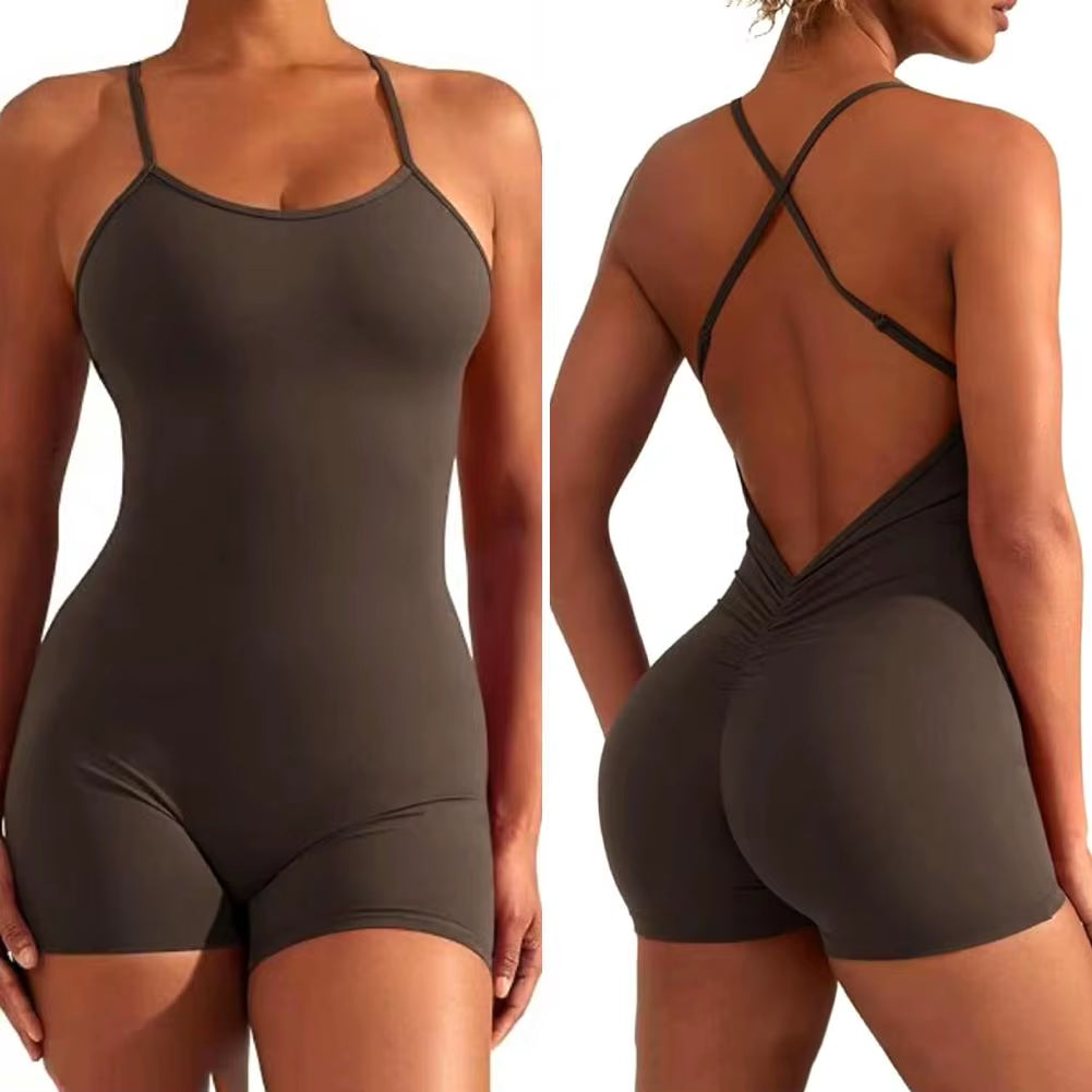 Sleeveless Sports Jumpsuit Woman Fitness Overalls Short Workout Rompers Women Gym Bodysuits Female Push up Yoga One-Piece Suit