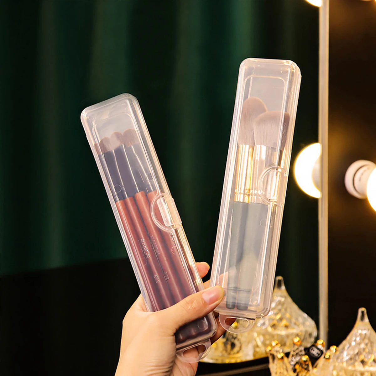 1Pc Transparent Flip-Top Portable Storage Box, Makeup Brush Box, Eyebrow Pencil Toothbrush Organizer, Cosmetic Brush Storage Con
