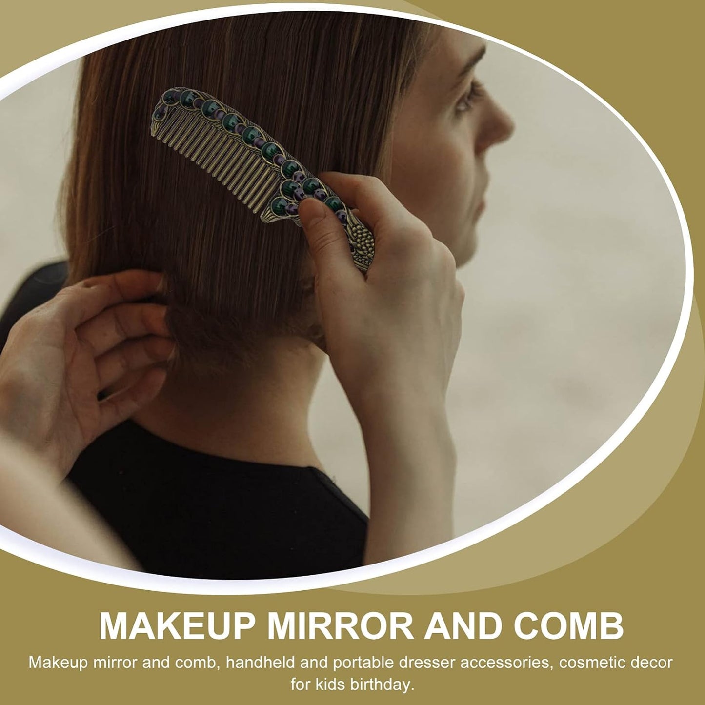 Elegant Vintage Peacock Handle Makeup Mirror Set - Portable Handheld Antique Cosmetic Mirrors for Travel and Personal Use