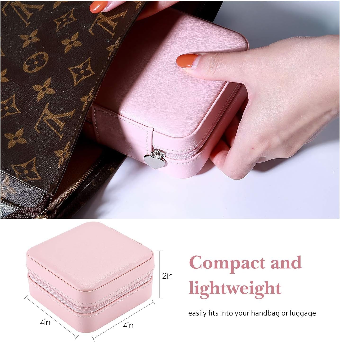 Vc-Ssb08-Pink Travel Jewellery Box for Jewellery Storage, Faux Leather Mini Jewellery Travel Case with Mirror for Necklaces Bracelets Earrings Rings Pink, Pink, Travel