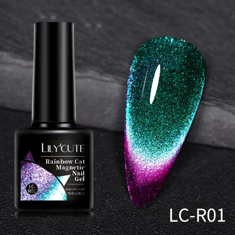 3-in-1 Platinum Rose Gold Cat Magnetic Gel Nail Polish - 7ML Moonlight Glitter UV Varnish for Stunning Semi-Permanent Manicures