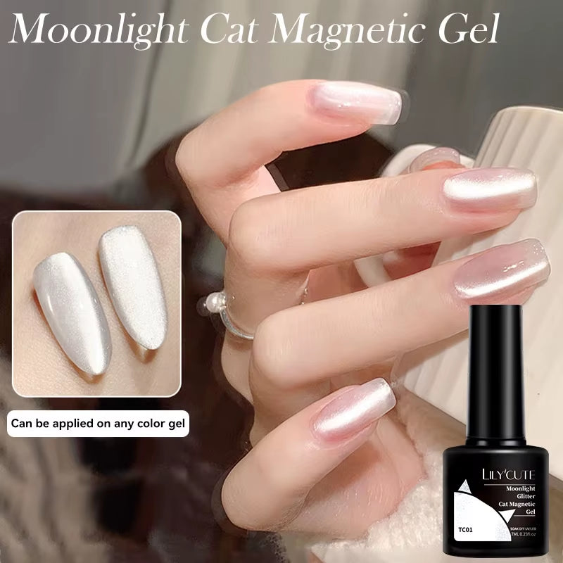 3-in-1 Platinum Rose Gold Cat Magnetic Gel Nail Polish - 7ML Moonlight Glitter UV Varnish for Stunning Semi-Permanent Manicures