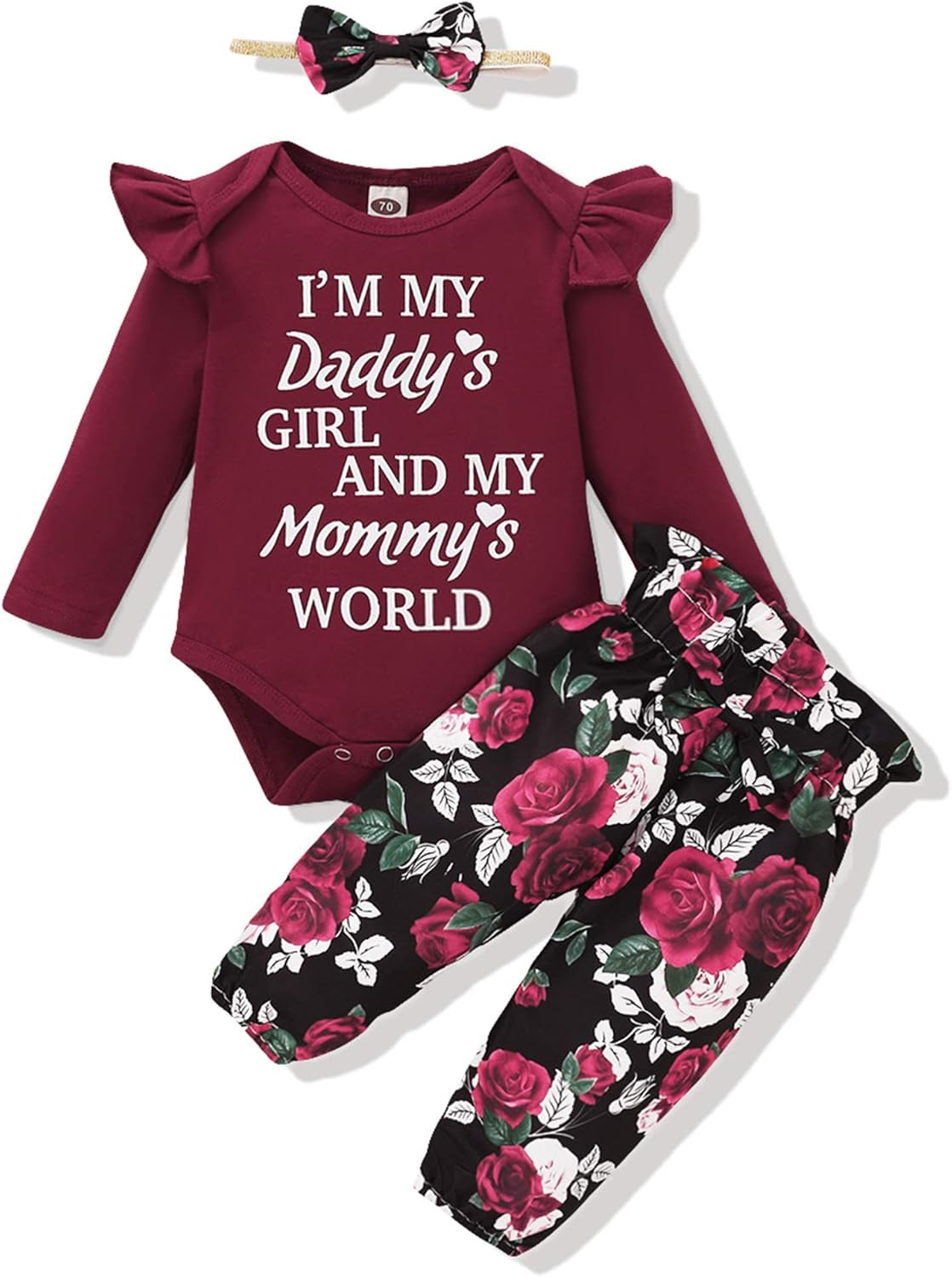 Adorable 3-Piece Floral Ruffle Sleeve Outfit Set for Baby Girls - Perfect Fall/Winter Gift (0-4T)