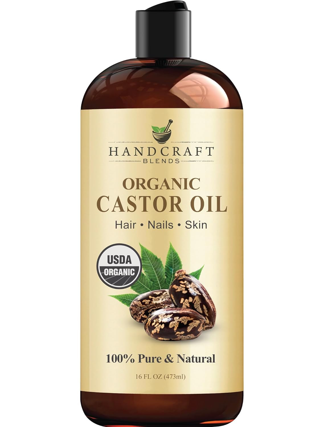Organic Castor Oil - 16 Fl Oz - 100% Pure and Natural - Premium Grade Carrier Oil for Hair Growth, Eyelashes and Eyebrows - Hair and Body - Expeller-Pressed& Hexane-Free