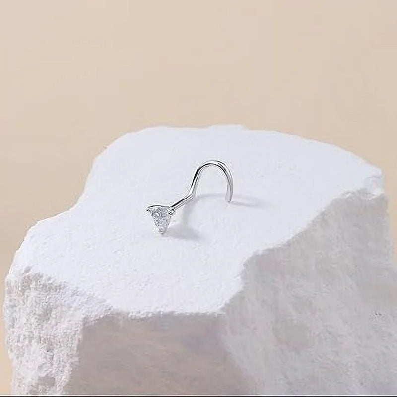 20G Moissanite Heart Nose Studs | 925 Sterling Silver Hypoallergenic Nose Rings for Women & Men