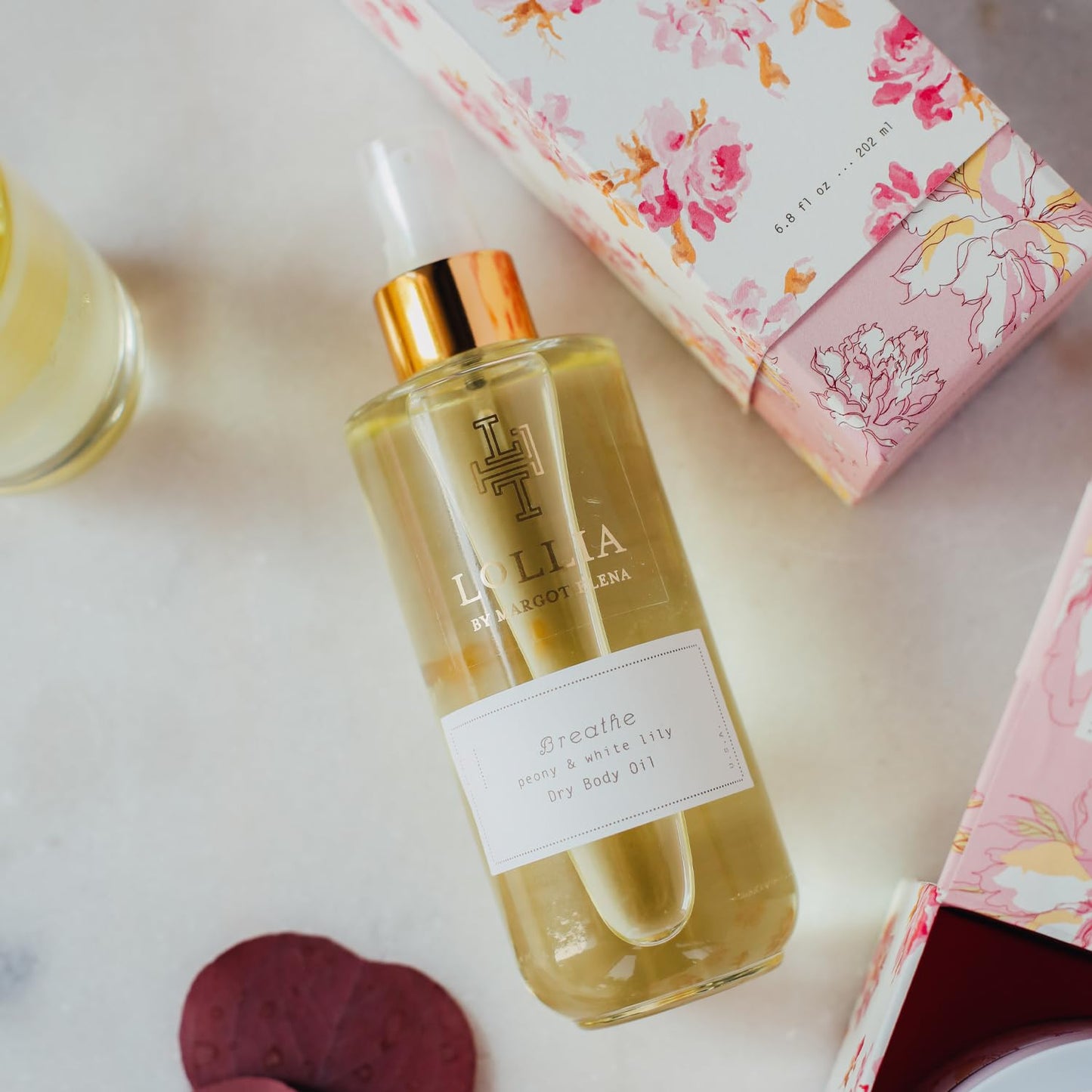 Luxurious Breathe Dry Body Oil - 6.8 Oz. Peony & White Lily Scent for All Skin Types, Deeply Moisturizing & Scented Body Oil for Women