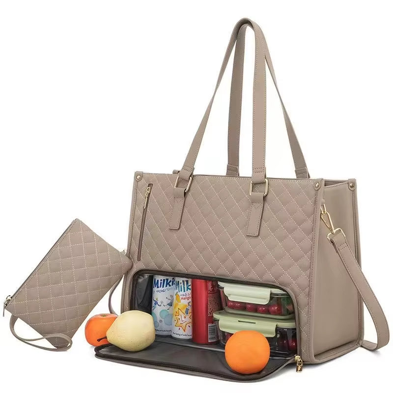 2 in 1 Portable Lunch Tote - Insulated Shoulder Pouch- Makeup Durable Waterproof Outdoor Travel Bag