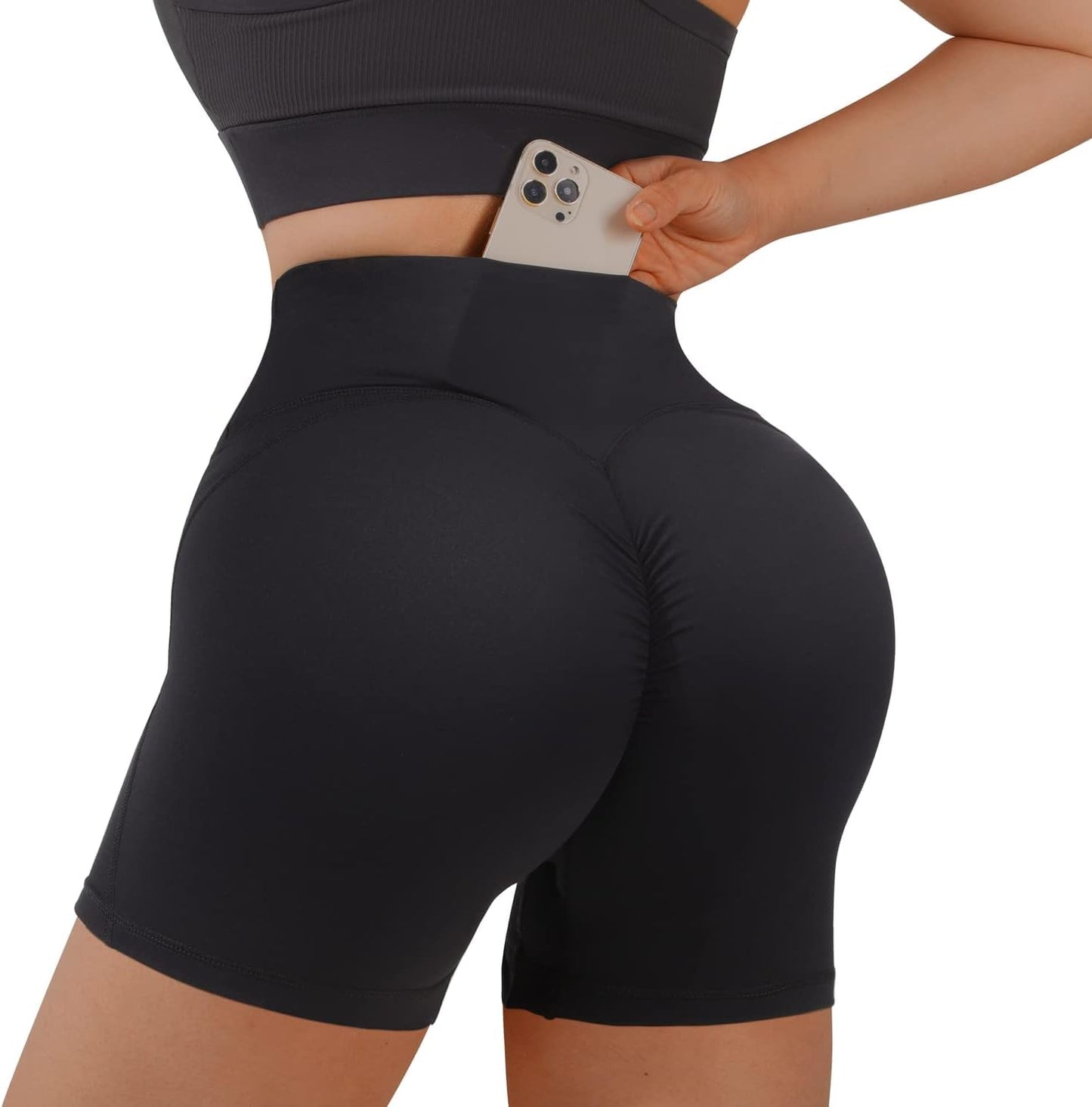Women'S Cross Waist Biker Shorts Butt Lift 5" Running Gym Workout Yoga Shorts Medium Black