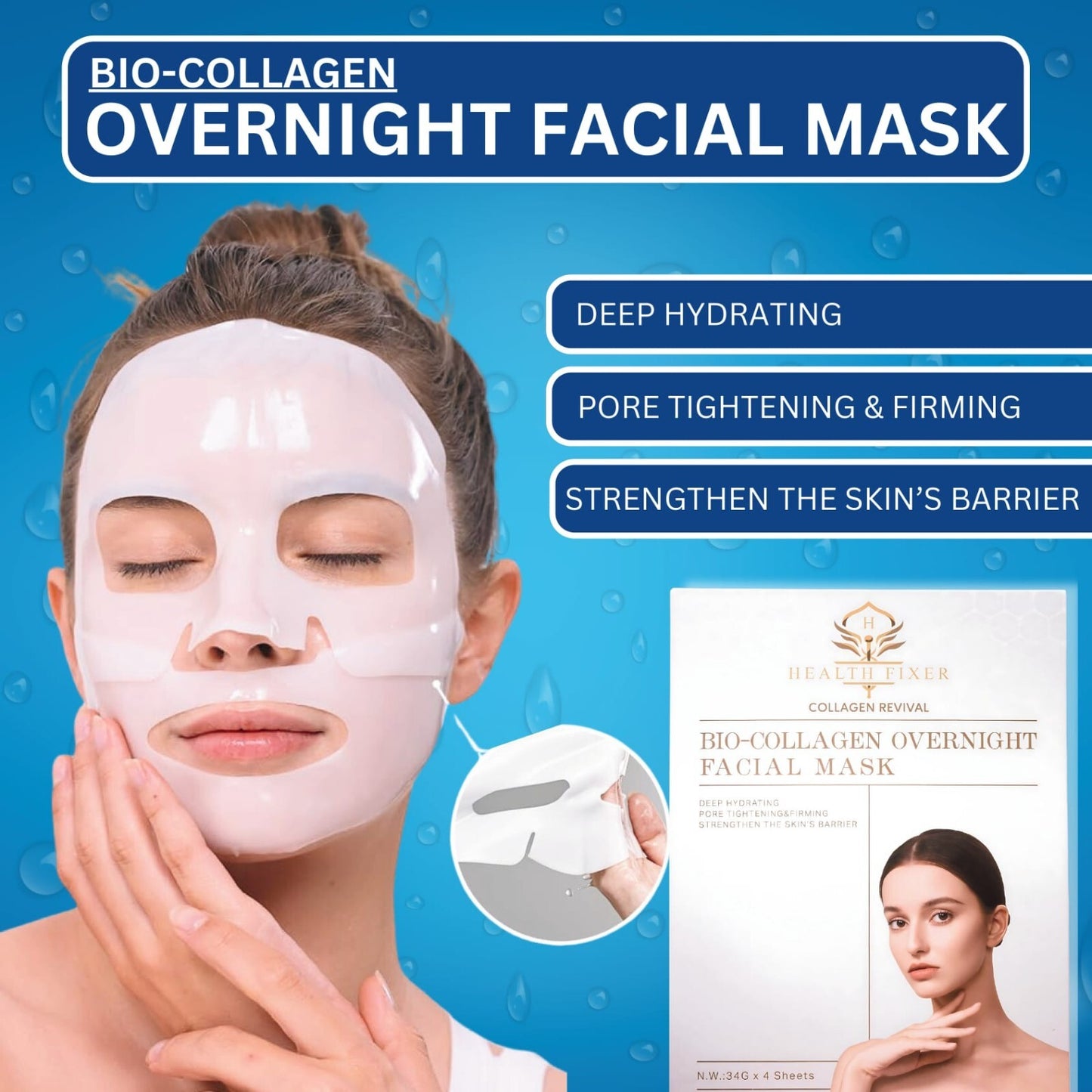 Korean Beauty Bio-Collagen Real Deep Facial Mask 34G X 4 Ea