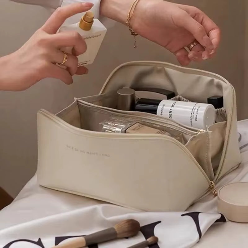 Large Leather Travel Cosmetic Bag