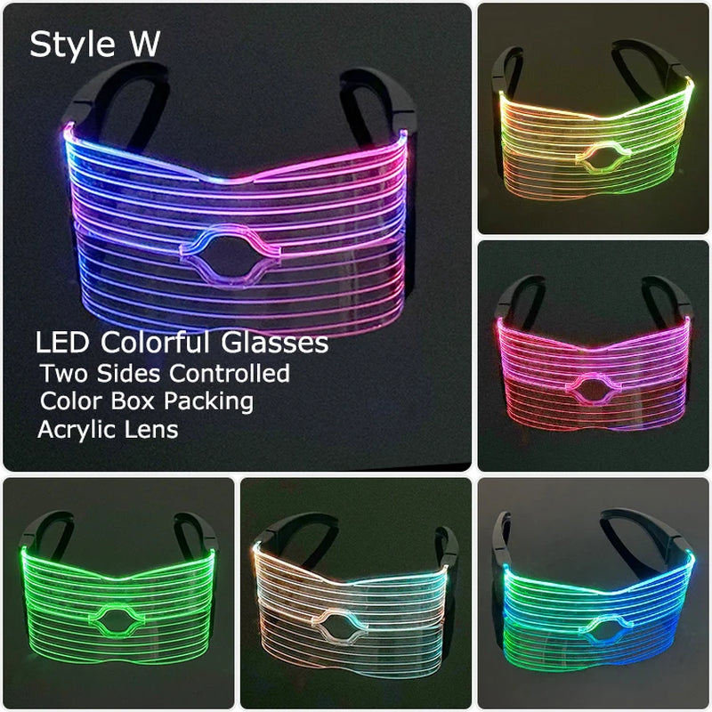 Glow Party Acrylic LED Glasses - Neon Light Up Eyewear for DJ Events, Halloween & Christmas Celebrations