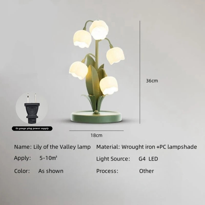 Charming Vintage Floral Table Lamp - 5 Lily Designs in 3 Color Patterns with G4 LED Bulbs for Cozy Bedrooms and Living Rooms