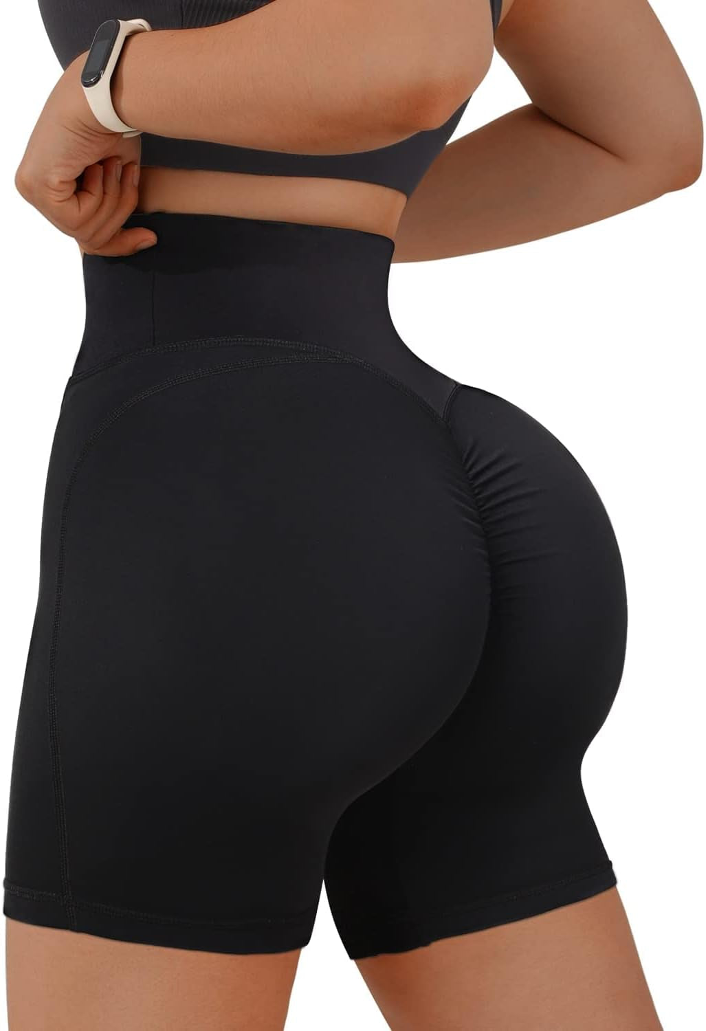 Women'S Cross Waist Biker Shorts Butt Lift 5" Running Gym Workout Yoga Shorts Medium Black