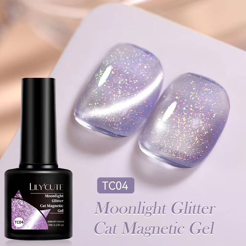 3-in-1 Platinum Rose Gold Cat Magnetic Gel Nail Polish - 7ML Moonlight Glitter UV Varnish for Stunning Semi-Permanent Manicures