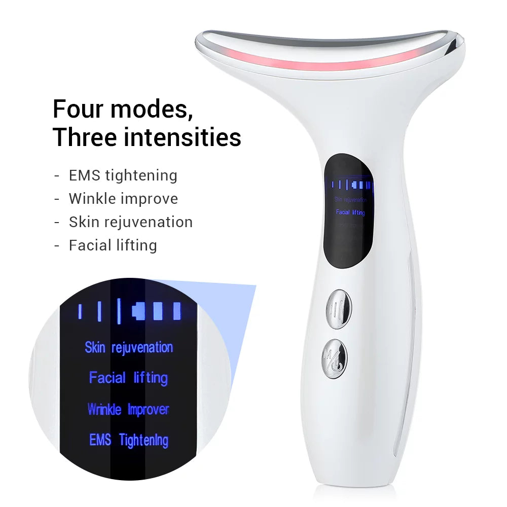 Neck and Face Firming Treatment Tool - Double Chin Reducer with LED Therapy, Thermal and Vibration Technologies for Youthful Skin