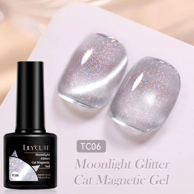 3-in-1 Platinum Rose Gold Cat Magnetic Gel Nail Polish - 7ML Moonlight Glitter UV Varnish for Stunning Semi-Permanent Manicures