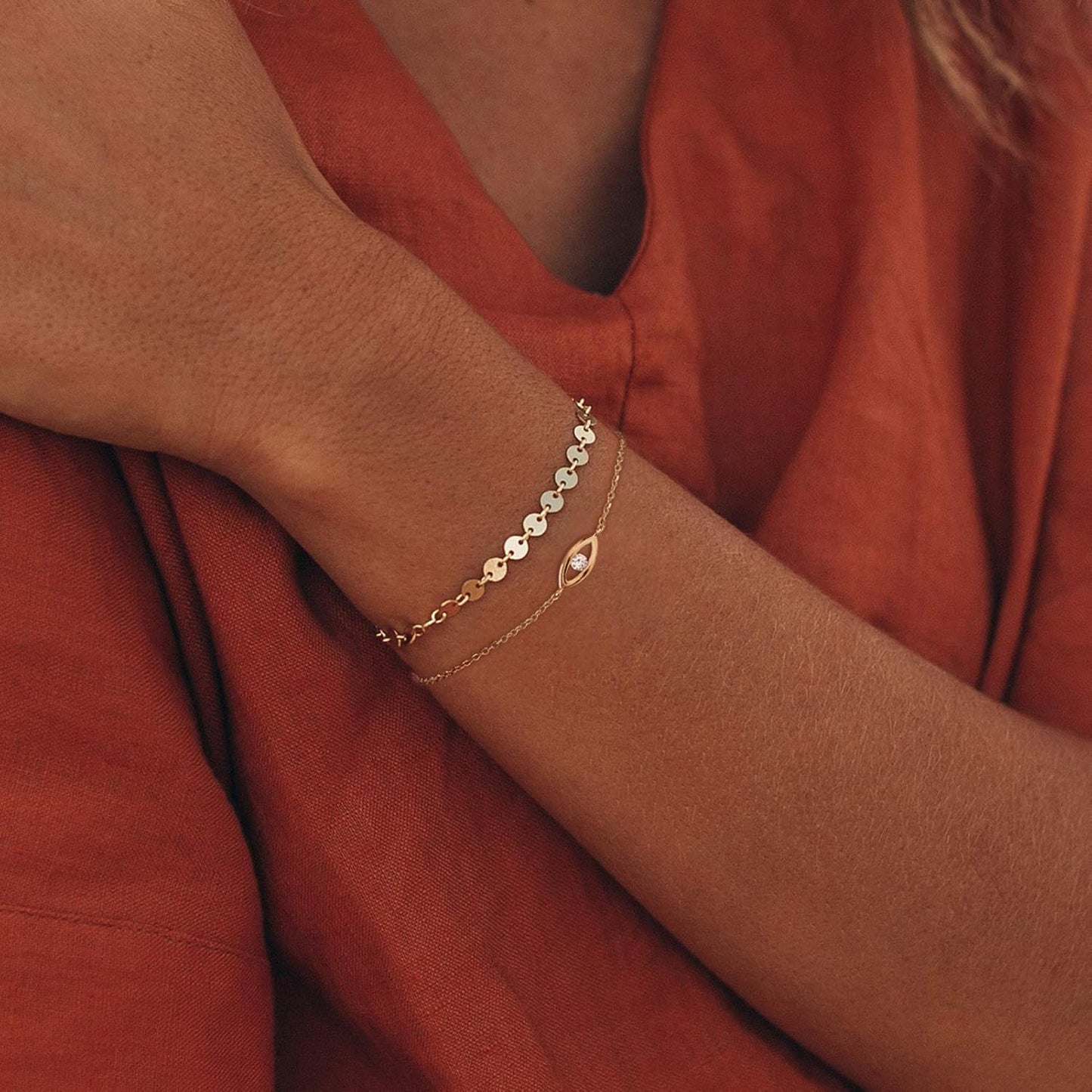 Evil Eye 14K Gold Adjustable Bracelet - Chic & Meaningful Statement Jewelry