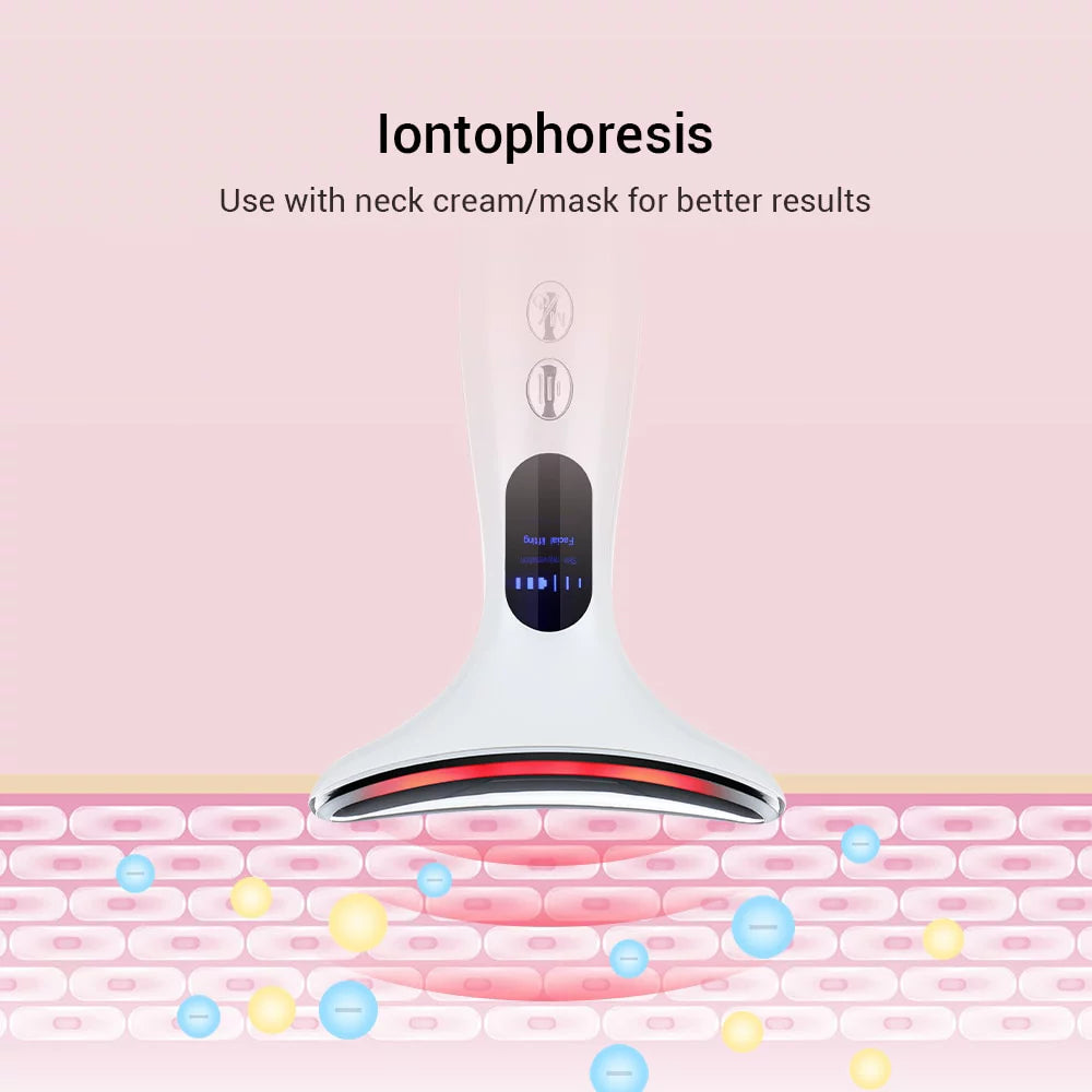 Neck and Face Firming Treatment Tool - Double Chin Reducer with LED Therapy, Thermal and Vibration Technologies for Youthful Skin