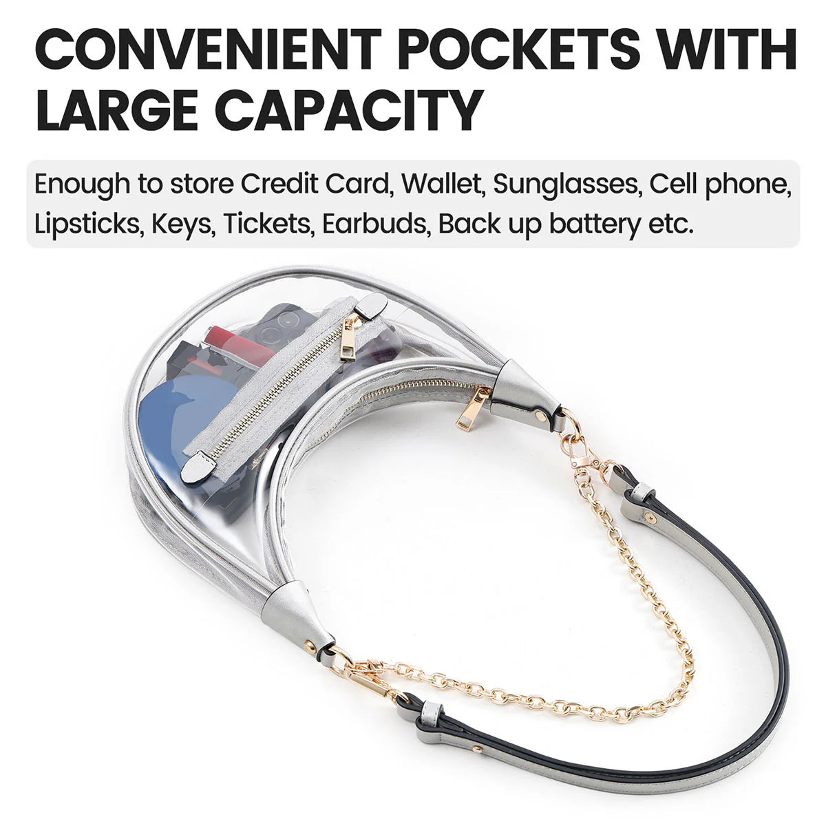 Clear Zipper Crossbody Adjustable Strap Bag