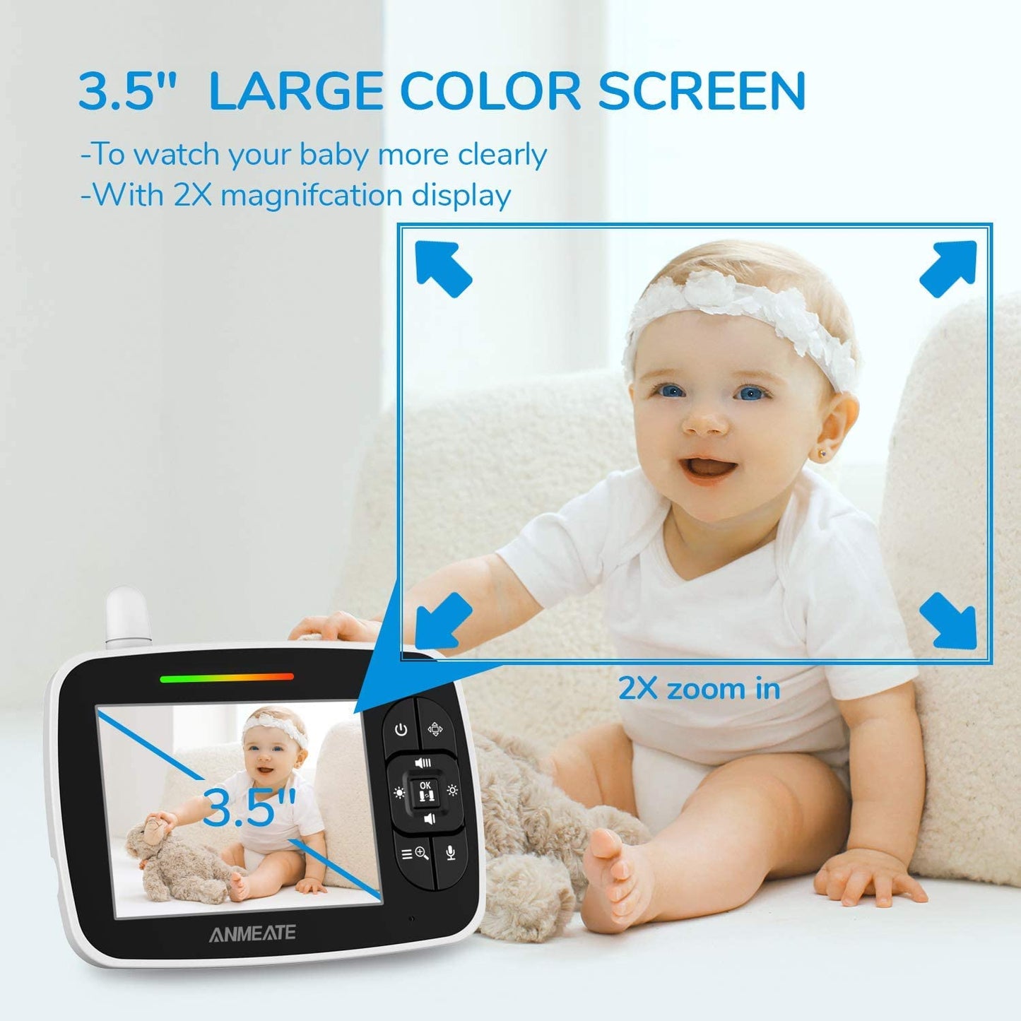 Baby Monitor with Remote Pan-Tilt-Zoom Camera,Large Display Video Baby Monitor with Camera and Audio |Infrared Night Vision |Two Way Talk | Room Temperature| Lullabies and 960Ft Range(Black)