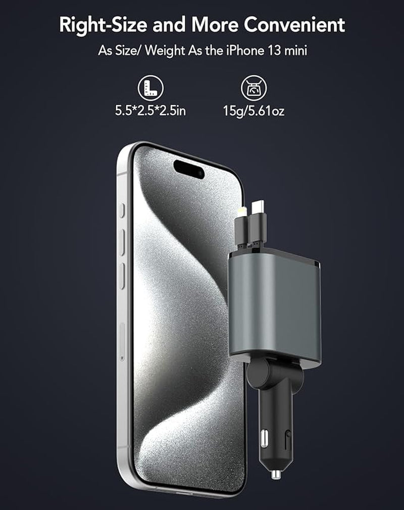 TIKTOK SHOP Retractable Car Charger, 4 in 1 Fast Car Phone Charger 66W, Retractable Cables and USB Car Charger, Compatible with iPhone 15/14/13/12/11,Galaxy,Pixel