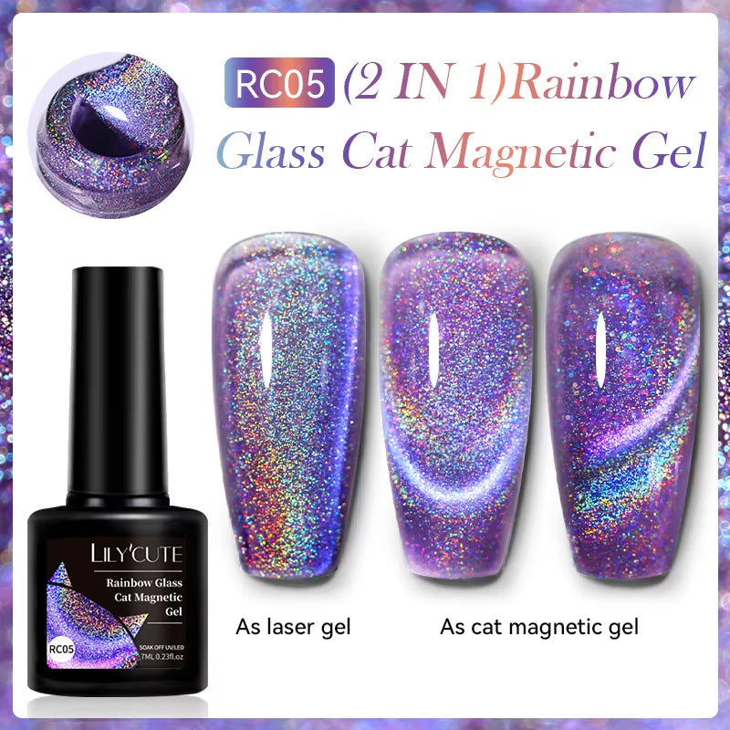 3-in-1 Platinum Rose Gold Cat Magnetic Gel Nail Polish - 7ML Moonlight Glitter UV Varnish for Stunning Semi-Permanent Manicures