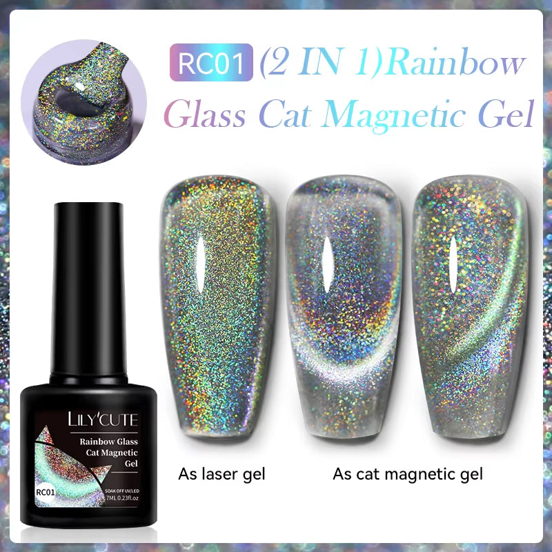 3-in-1 Platinum Rose Gold Cat Magnetic Gel Nail Polish - 7ML Moonlight Glitter UV Varnish for Stunning Semi-Permanent Manicures