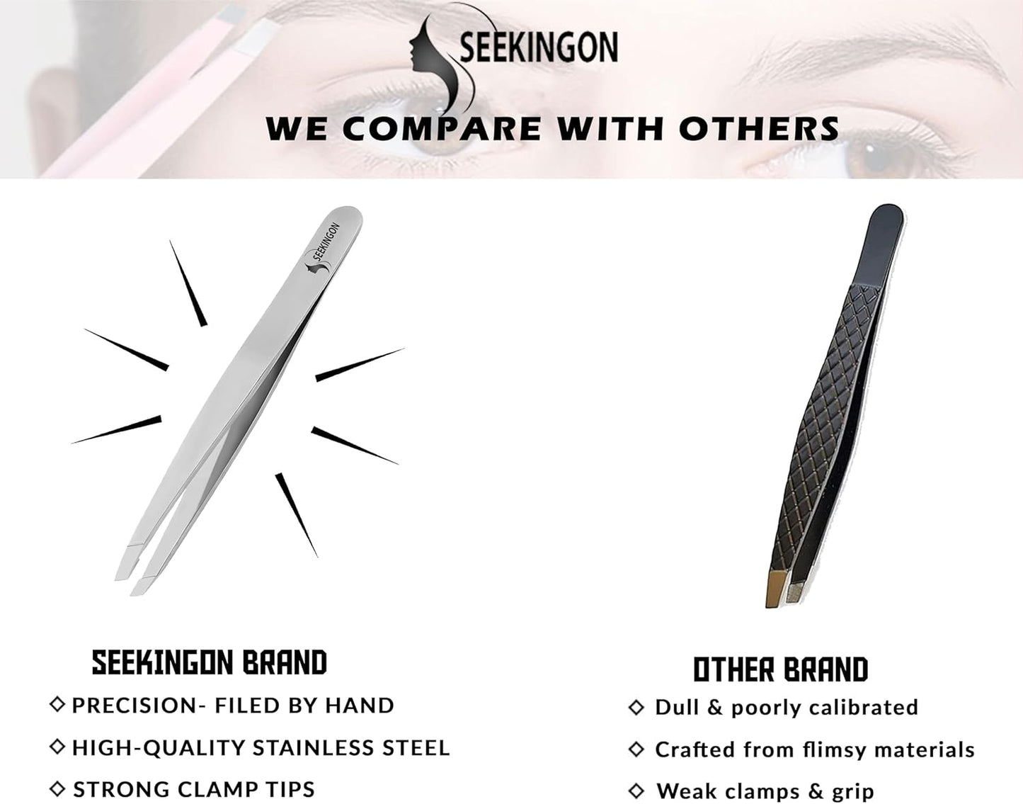 Precision Slant Tweezers for Women & Men - Sharp, Non-Slip Grip for Flawless Hair Removal and Ingrown Hair Plucking - Elegant Silver Design