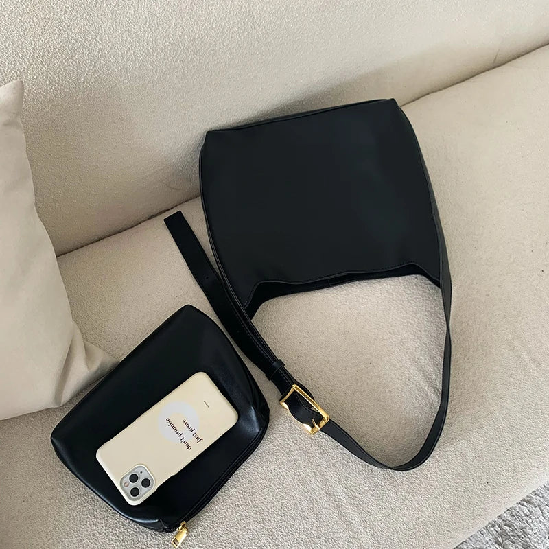 Chic Minimalist PU Leather Crossbody Bag for Women - Versatile All-Match Shoulder Handbag for Work