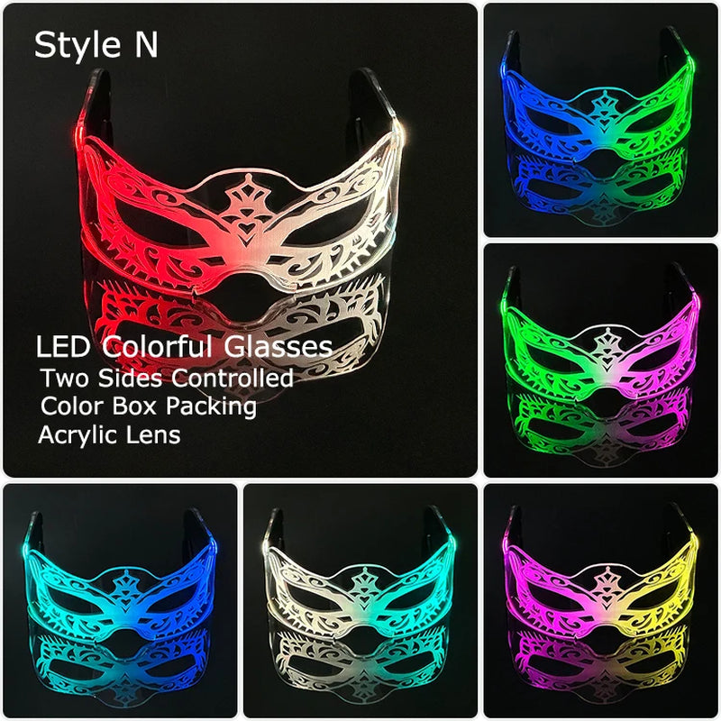 Glow Party Acrylic LED Glasses - Neon Light Up Eyewear for DJ Events, Halloween & Christmas Celebrations
