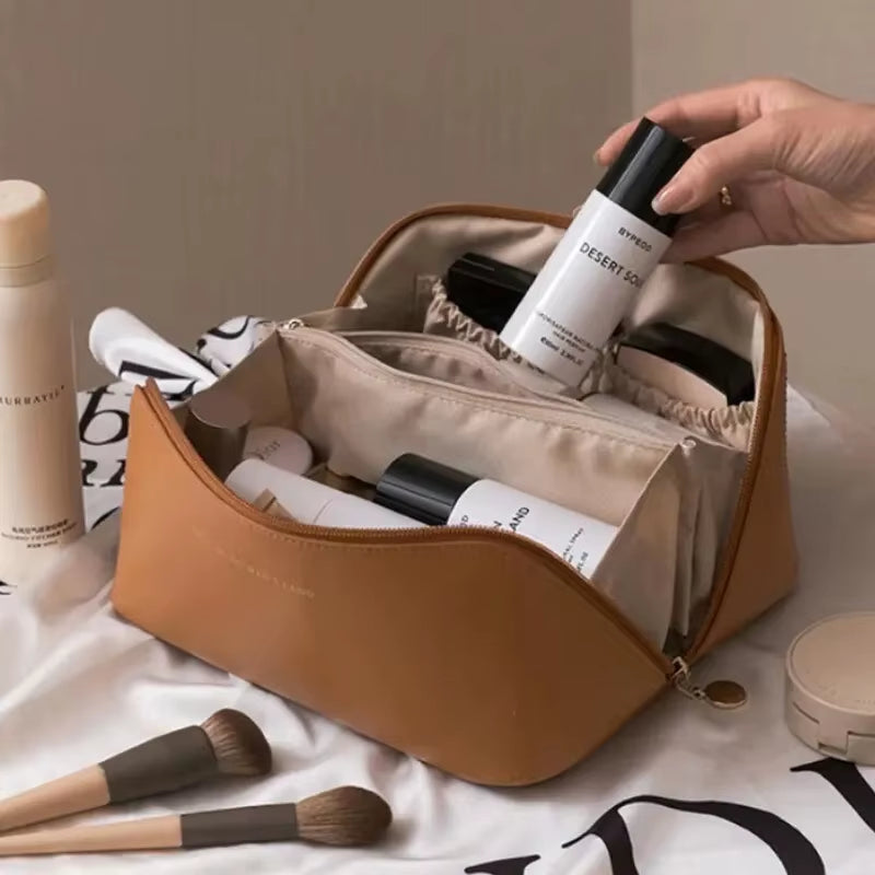 Large Leather Travel Cosmetic Bag