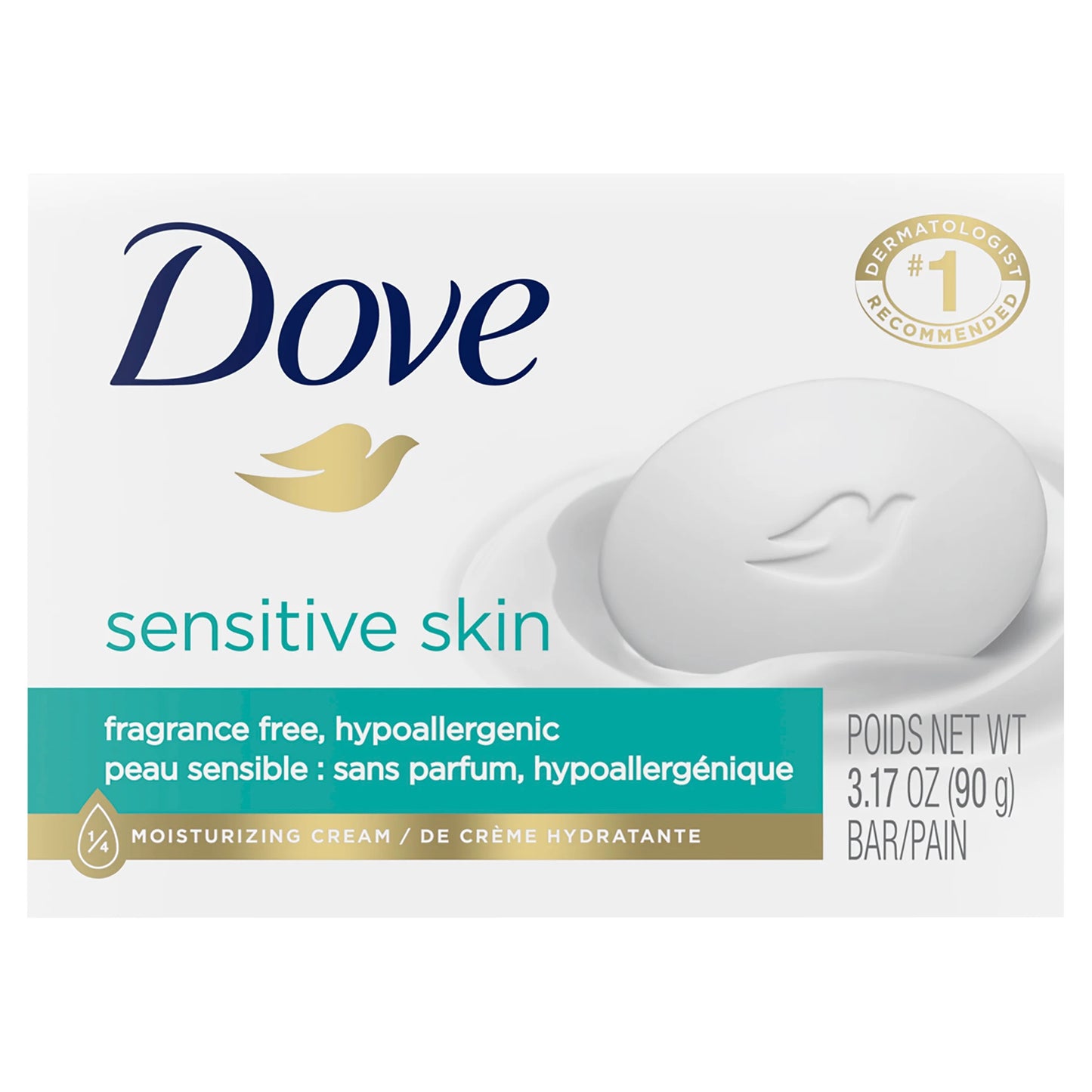 Beauty Moisturizing Cream Bar Soap for Sensitive Skin, Unscented - 3.15 Oz