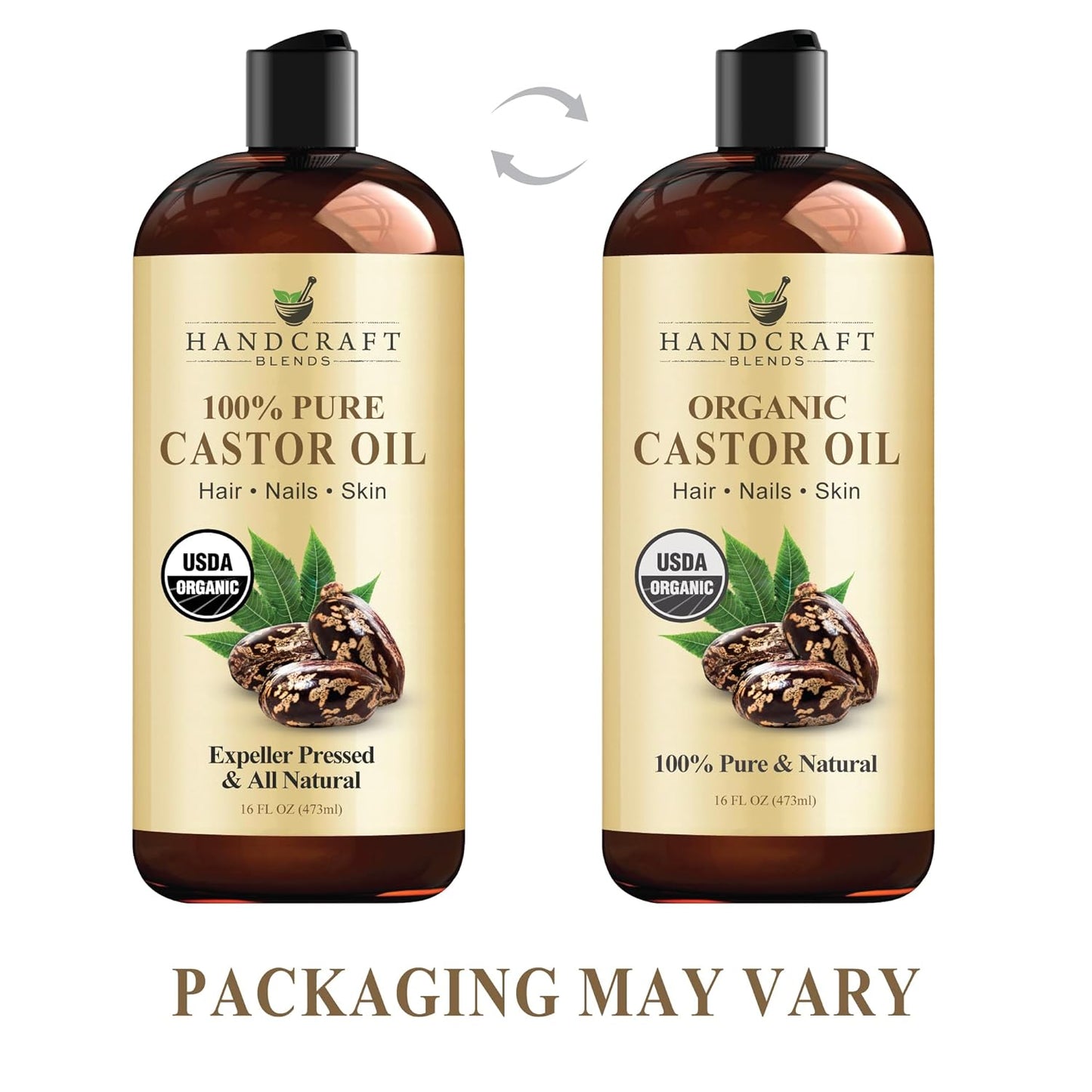 Organic Castor Oil - 16 Fl Oz - 100% Pure and Natural - Premium Grade Carrier Oil for Hair Growth, Eyelashes and Eyebrows - Hair and Body - Expeller-Pressed& Hexane-Free