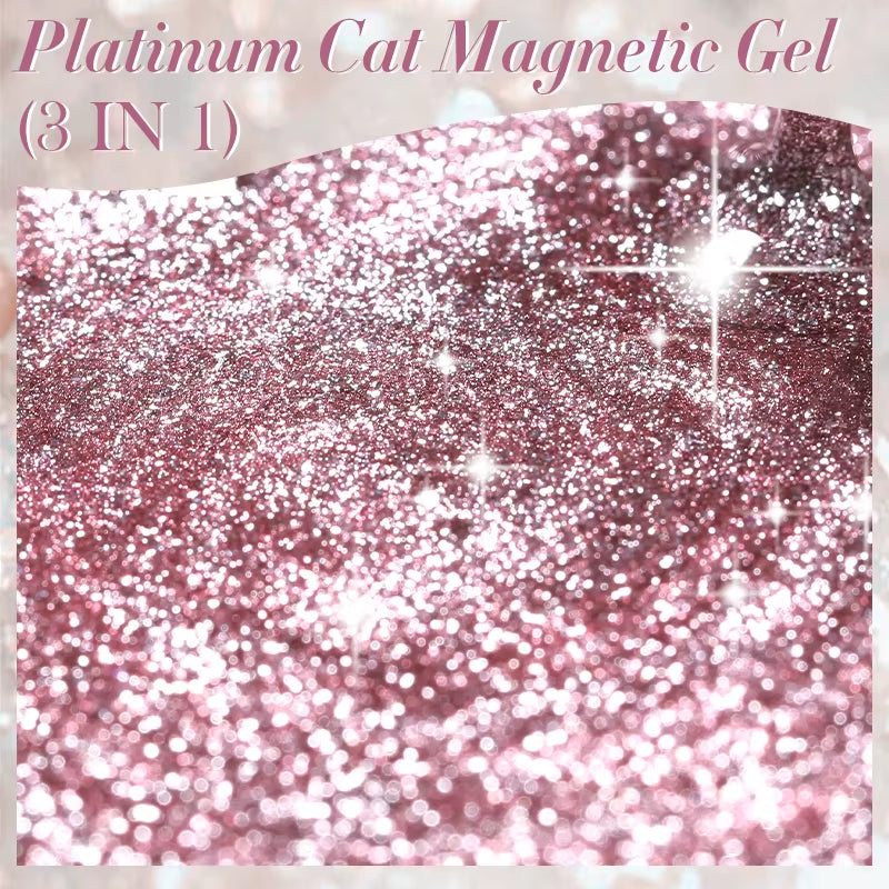 3-in-1 Platinum Rose Gold Cat Magnetic Gel Nail Polish - 7ML Moonlight Glitter UV Varnish for Stunning Semi-Permanent Manicures