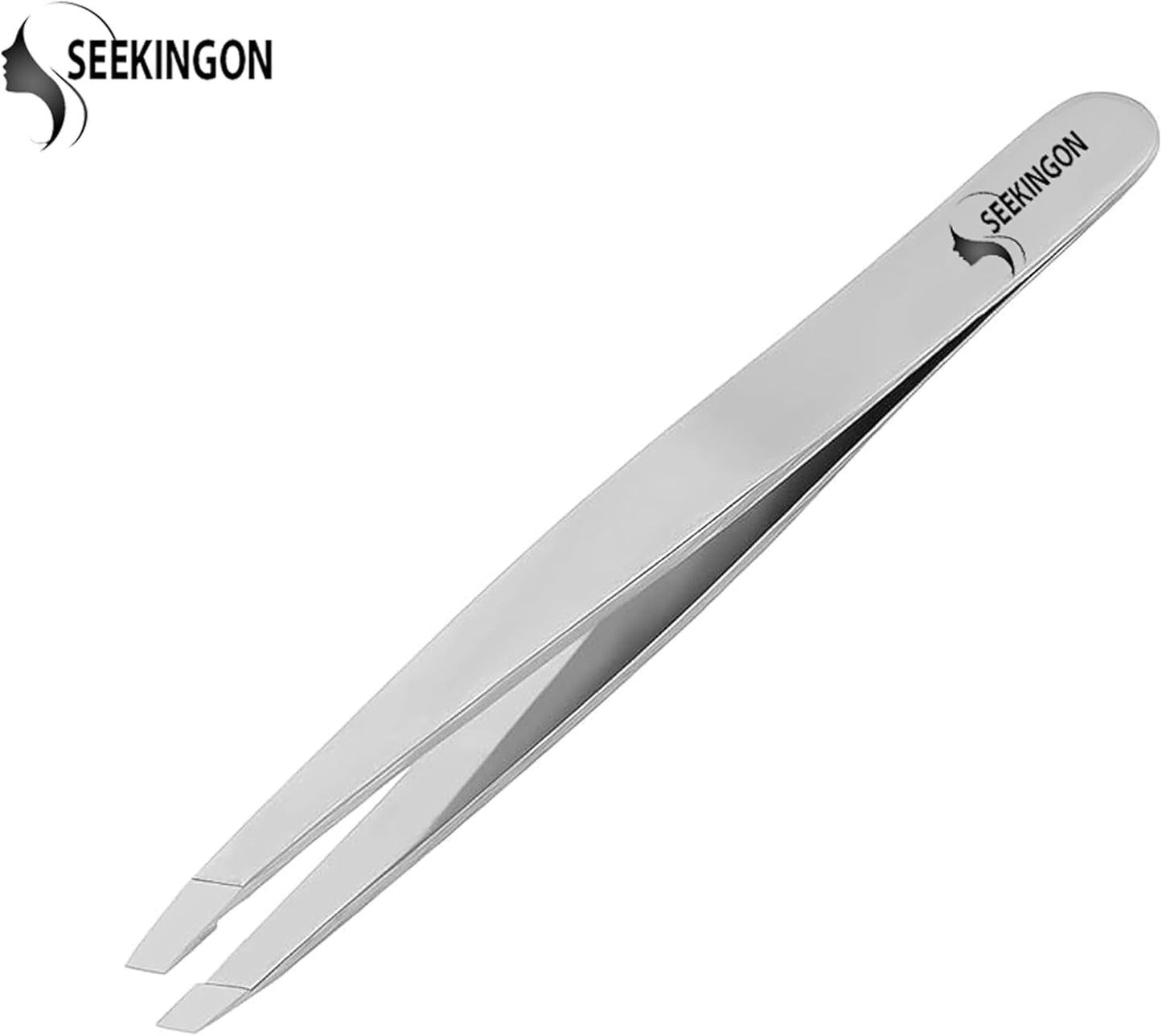 Precision Slant Tweezers for Women & Men - Sharp, Non-Slip Grip for Flawless Hair Removal and Ingrown Hair Plucking - Elegant Silver Design