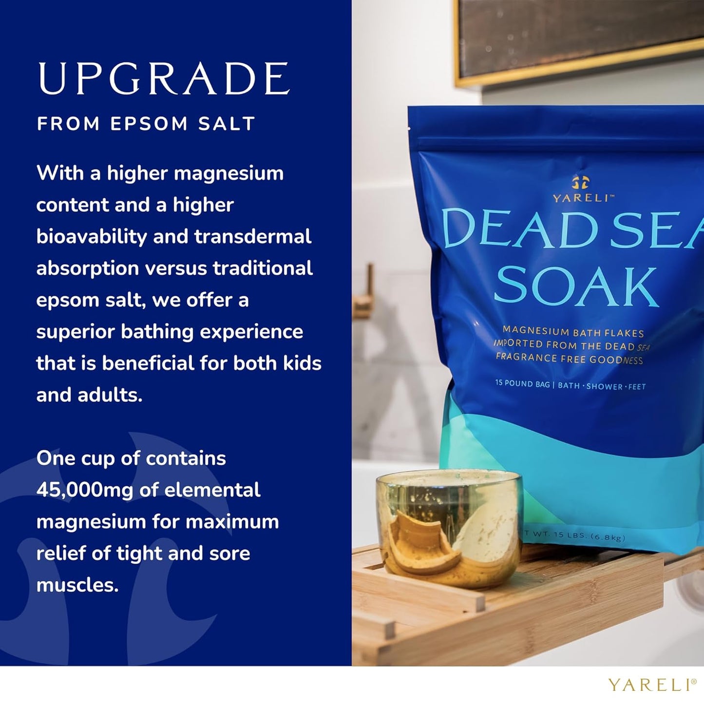 Dead Sea Magnesium Flakes 15Lb - Ultimate Bath & Foot Soak, High Magnesium Chloride Alternative to Epsom Salt