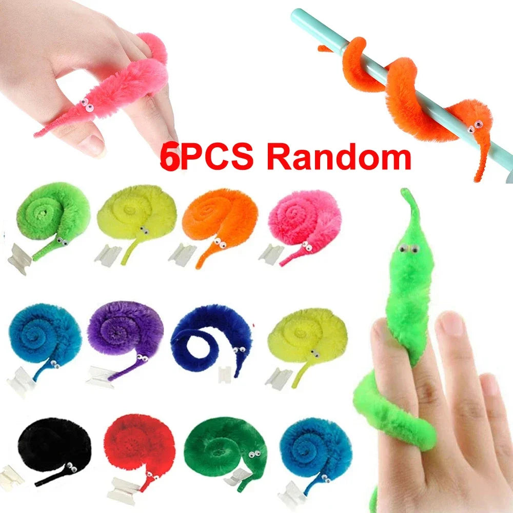 6Pc Cool Stuff Fuzzy Worm Magic Toys Wizard Strange Child Magic Tricks for Kids Games Worm on a String Funny Tricks for Children