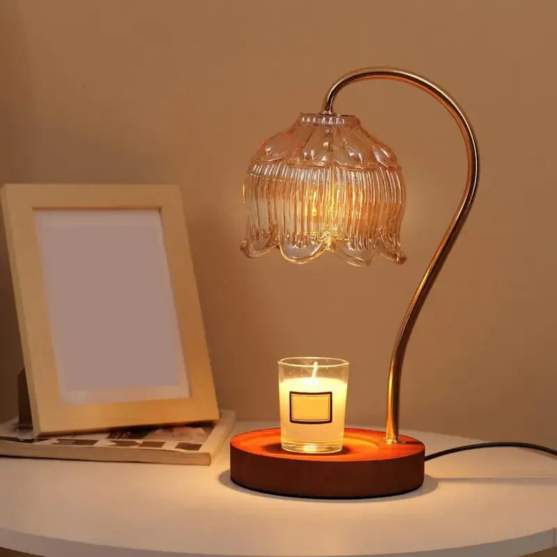 Dimmable Aromatherapy Candle Warmer Lamp - Elegant Glass Shade & Timer Feature for Cozy Ambiance