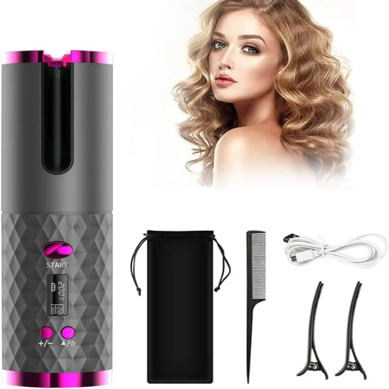 Ceramic Hair Curler: Rechargeable, Cordless, and Auto Rotating for Effortless Styling